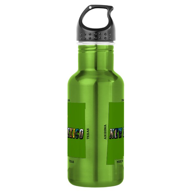 New Mexico Map Outline Photo Text Stainless Steel Water Bottle (Front)