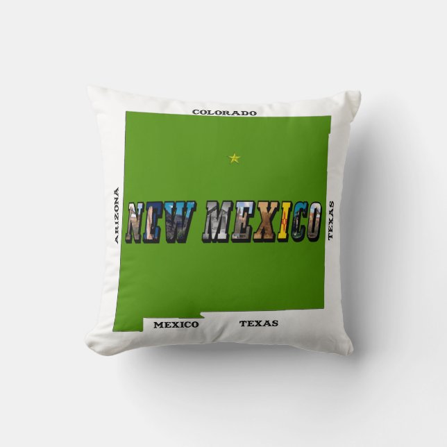 New Mexico Map Outline Photo Text Throw Pillow (Front)