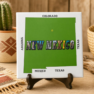 New Mexico Map Outline Photo Text Tile