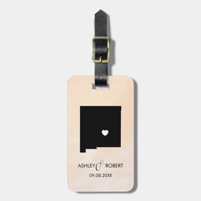 New Mexico Map Wedding Luggage Tag, Gift Tag (Front Vertical)