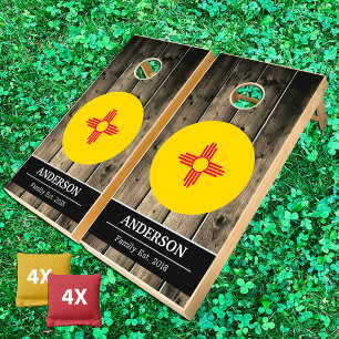 New Mexico & Mexican Flag Rustic Wood / Family fun Cornhole Set