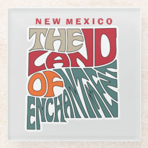 New Mexico Nickname Word Art Glass Coaster