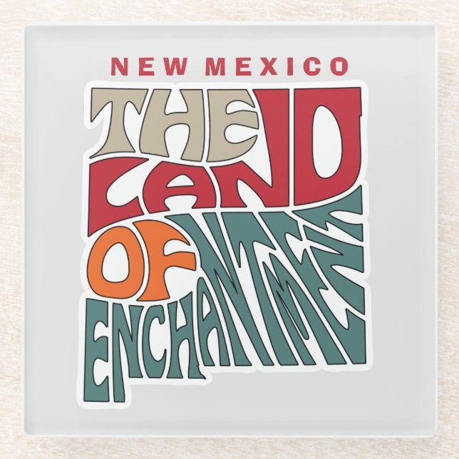 New Mexico Nickname Word Art Glass Coaster (Front)