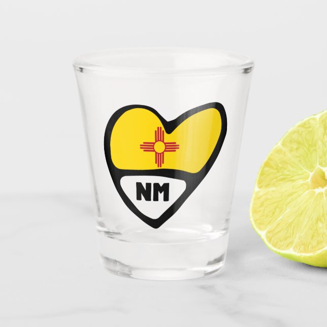 New Mexico NM State Flag In Heart Shot Glass (Front)