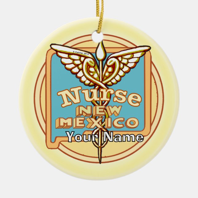 New Mexico Nurse Caduceus  Ceramic Ornament (Front)