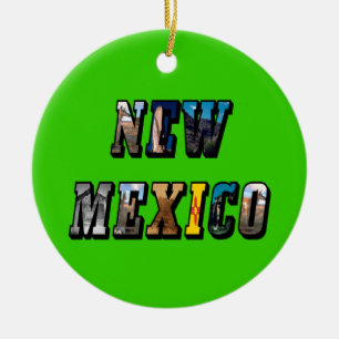New Mexico Picture Text Ceramic Ornament