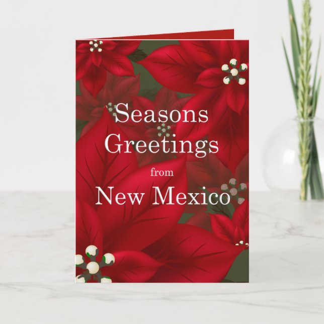 New Mexico Poinsettia Seasons Greetings Christmas Holiday Card (Front)