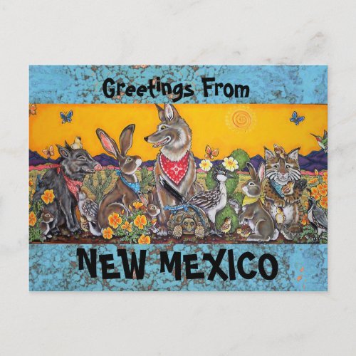 New Mexico Postcard with Desert Southwest Animals