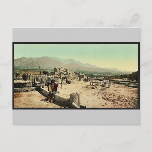 New Mexico. Pueblo de Taos classic Photochrom Postcard (Front)