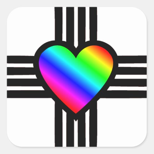 New Mexico Rainbow Heart Zia Symbol Square Sticker