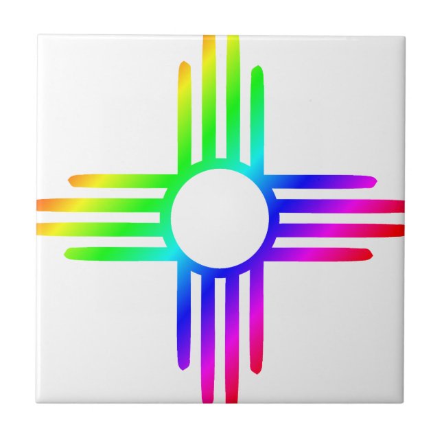 New Mexico Rainbow Zia Symbol Ceramic Tile (Front)