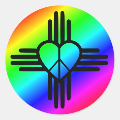 New Mexico Rainbow Zia with peace heart Classic Round Sticker