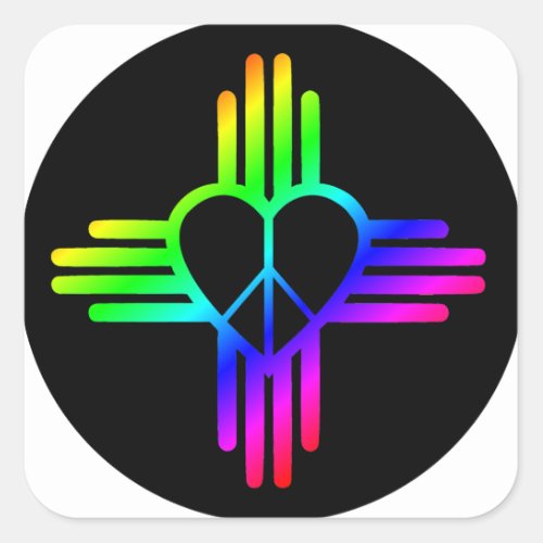 New Mexico Rainbow Zia with Peace Heart Square Sticker
