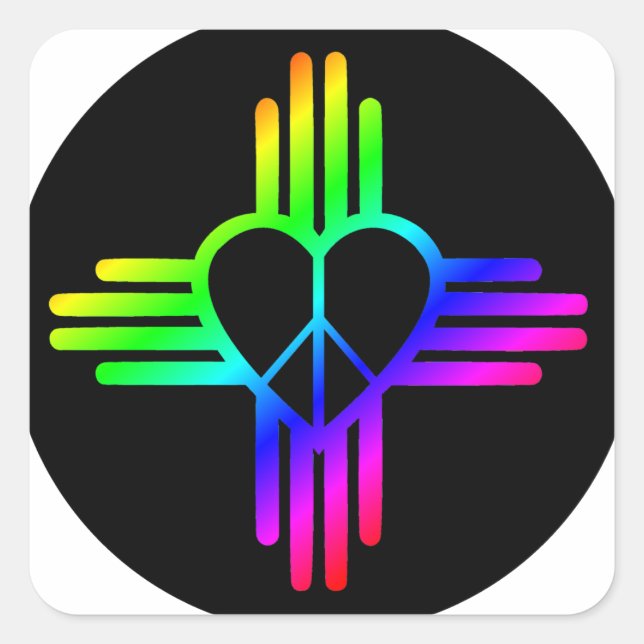 New Mexico Rainbow Zia with Peace Heart Square Sticker (Front)