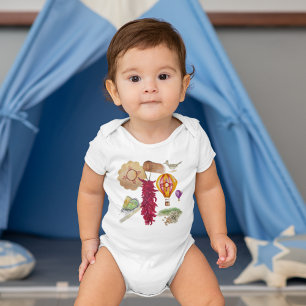 New Mexico Red Chile Pinõn Zia Hot Air Balloon Baby Bodysuit