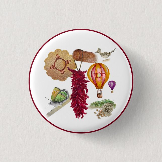 New Mexico Red Chile Pinõn Zia Hot Air Balloon  Button (Front)