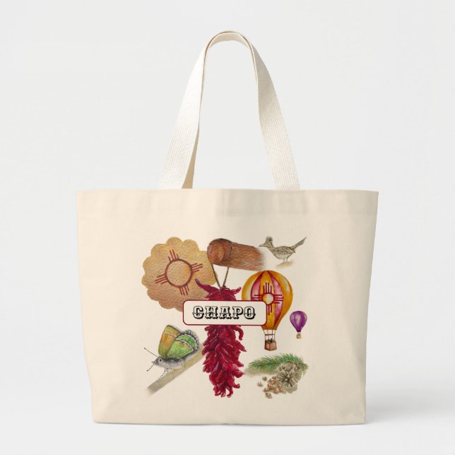 New Mexico Red Chile Pinõn Zia Hot Air Balloon  Large Tote Bag (Front)