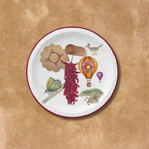 New Mexico Red Chile Pinõn Zia Hot Air Balloon  Paper Plates