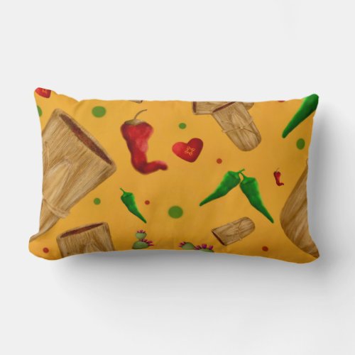 New Mexico Red  Green chile Tamales Zia Nopales Lumbar Pillow