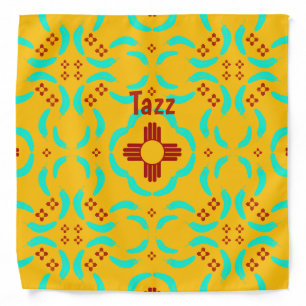 New Mexico Red Zia Turquoise Feathers Bandana