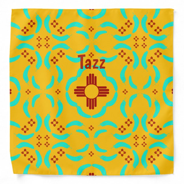 New Mexico Red Zia Turquoise Feathers Bandana (Front)