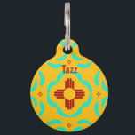 New Mexico Red Zia Turquoise Feathers Pet ID Tag<br><div class="desc">Pet products featuring my deign of a Red Zia surrounded by turquoise feathers.</div>