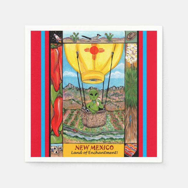 New Mexico Roswell Alien Funny Hot Air Balloon Zia Napkins (Front)
