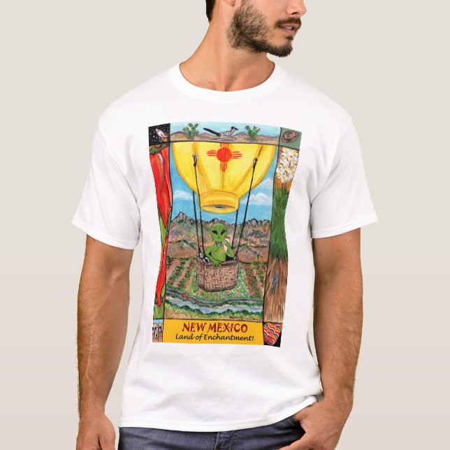 New Mexico Roswell Alien Funny Hot Air Balloon Zia T-Shirt (Front)