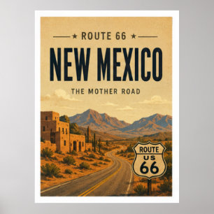 New Mexico Route 66 Adobe Desert Travel Art Poster