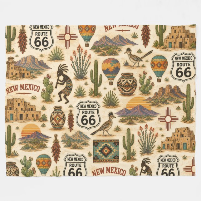 New Mexico Route 66 Cozy Mesa Fleece Blanket (Front (Horizontal))