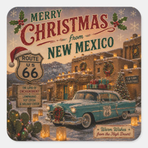 New Mexico Route 66 Holiday Souvenir Square Sticker
