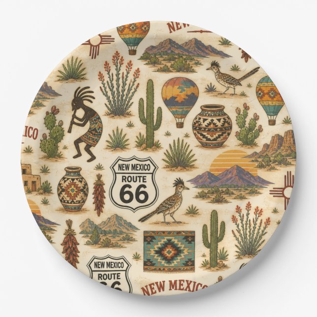 New Mexico Route 66 Party Mesa Paper Plates (Front)