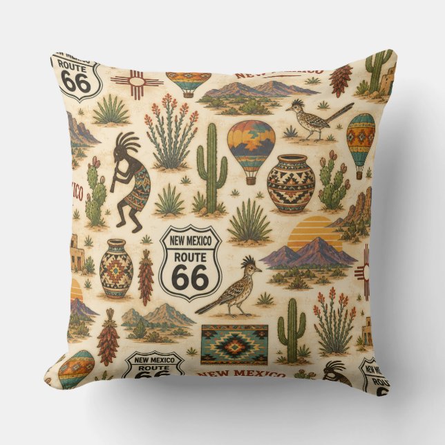 New Mexico Route 66 Sofa Mesa Throw Pillow (Front)
