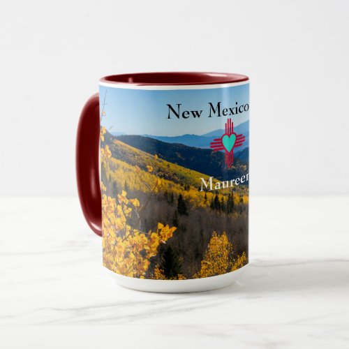 New Mexico Sky Zia Heart Personalize Name Gift Tea Mug