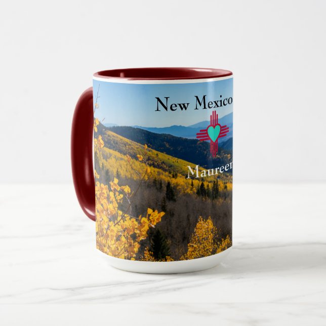 New Mexico Sky Zia Heart Personalize Name Gift Tea Mug (Front Left)