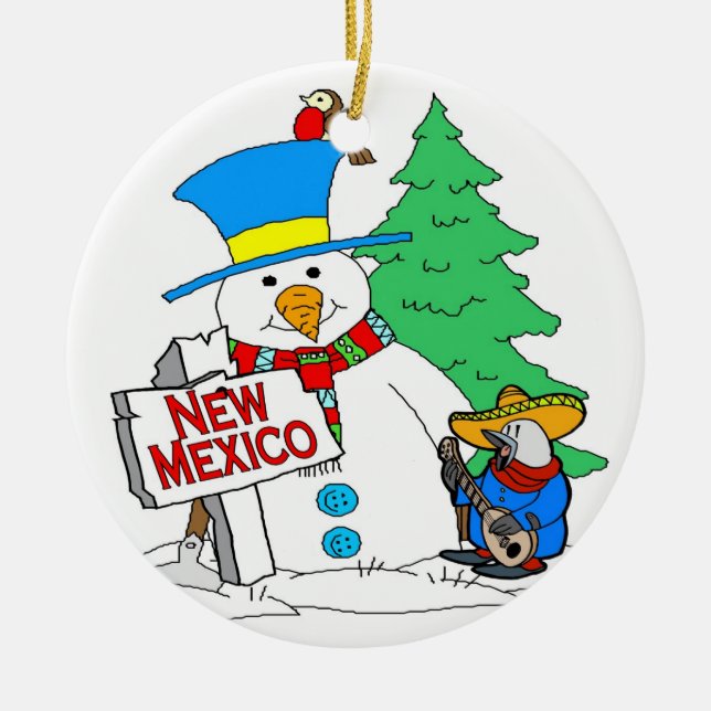New Mexico Snowman Ceramic Ornament (Front)