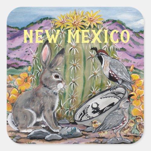 New Mexico Southwest Animal Cactus Art Souvenir Square Sticker
