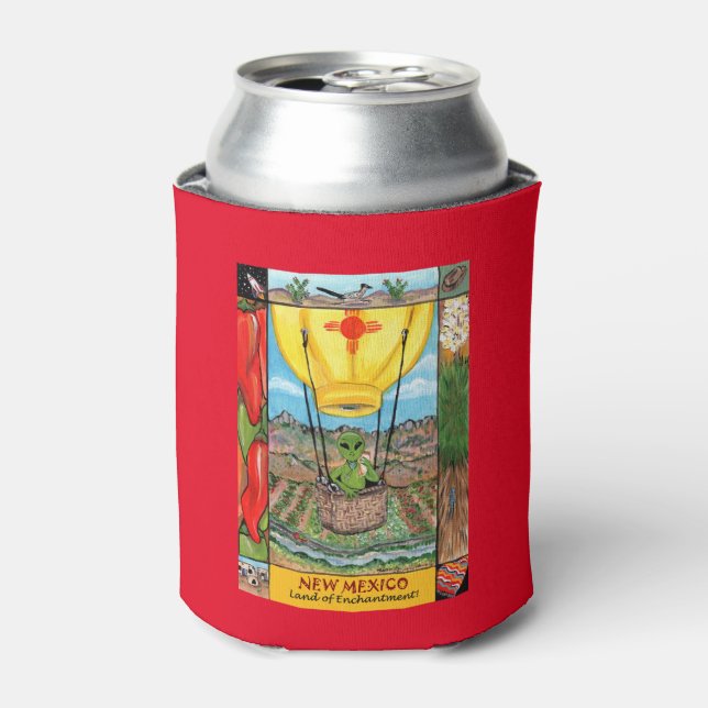 New Mexico Souvenir Hot Air Balloon Alien Burrito Can Cooler (Can Front)