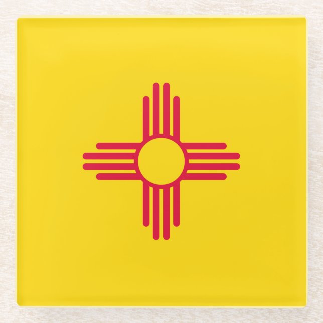 New Mexico State Flag Design Decor Glass Coaster (Front)
