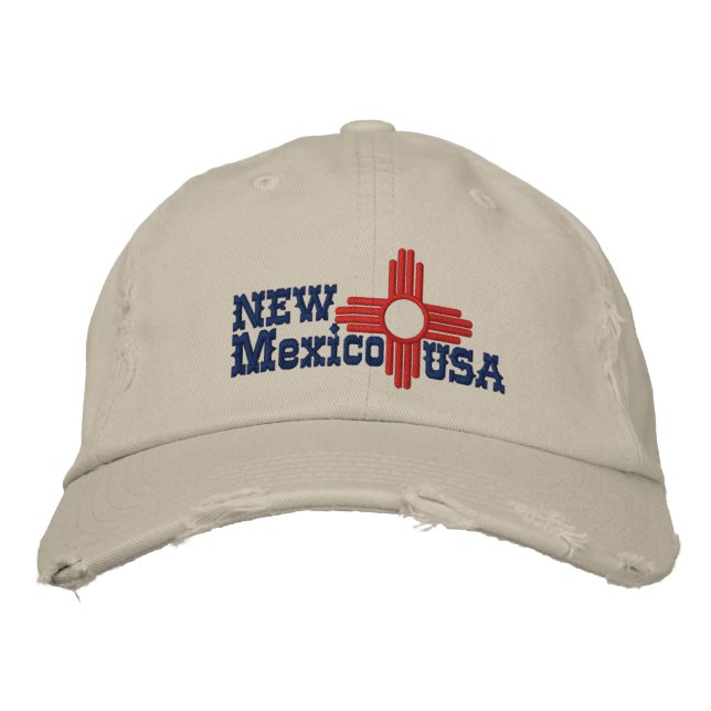 New Mexico State Flag Design Embroidered Baseball Hat (Front)