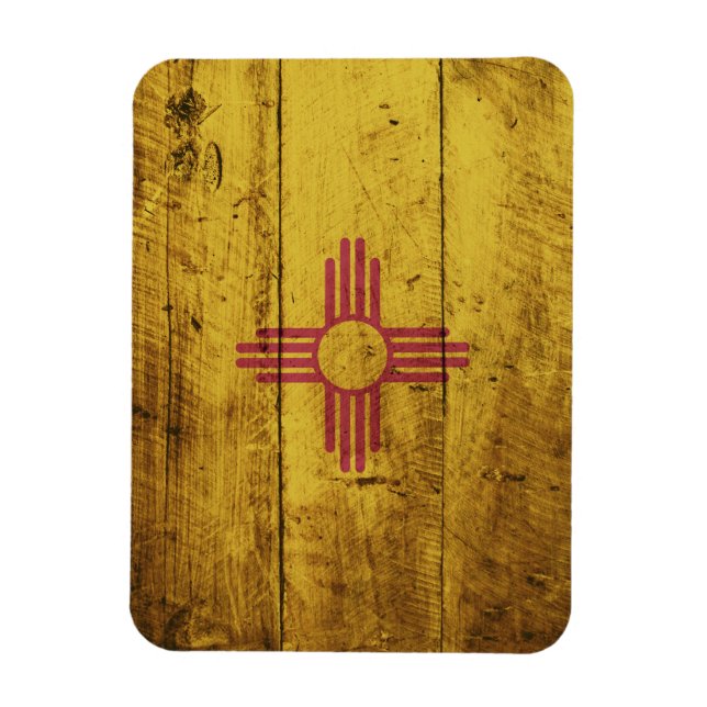New Mexico State Flag on Old Wood Grain Magnet (Vertical)