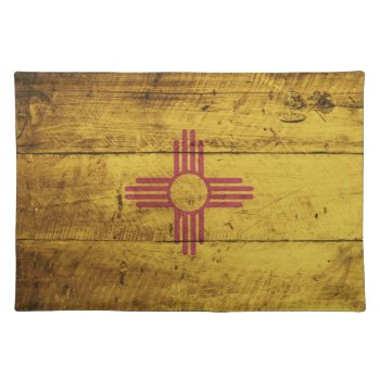 New Mexico State Flag On Old Wood Grain Placemat by electrosky at Zazzle