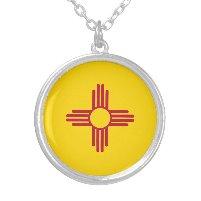 New Mexico State Flag Silver Plated Necklace (Front)