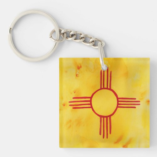 New Mexico State Flag Watercolor Keychain