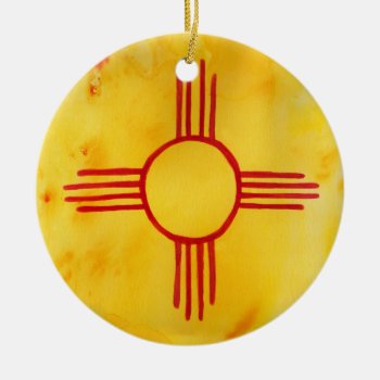 New Mexico State Flag Watercolor Painting Ceramic Ornament by ShoshannahScribbles at Zazzle