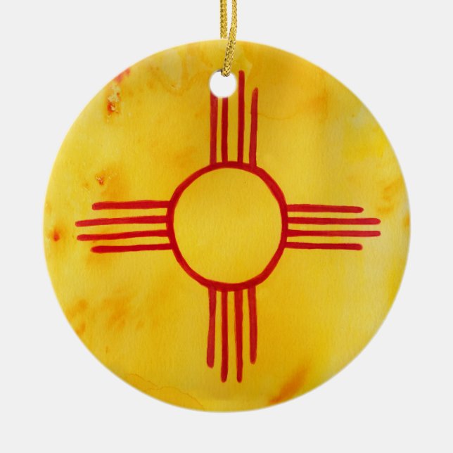 New Mexico State Flag Watercolor Painting Ceramic Ornament (Front)