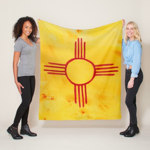 New Mexico State Flag Watercolor Painting CUSTOM Fleece Blanket