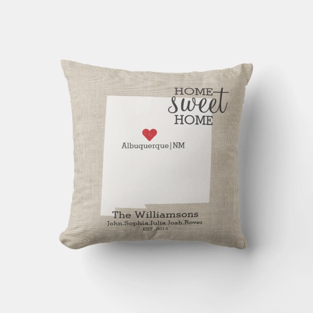 New Mexico State Love Home Sweet Home Custom Map Throw Pillow (Front)
