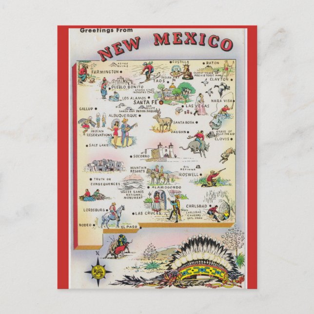 New Mexico State  Map Postcard (Front)