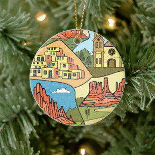 New Mexico State Map Vintage Albuquerque Las Vegas Ceramic Ornament